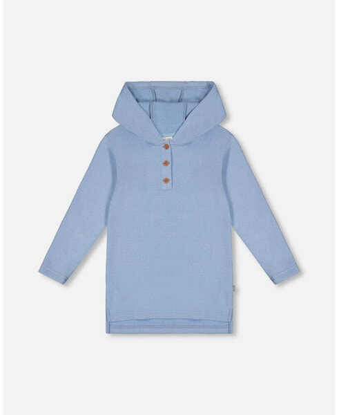 Big Girls Hooded Rib Tunic Light Blue