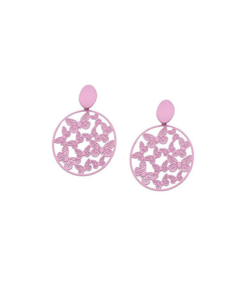 Women's Pink Butterfly Filigree Drop Earrings