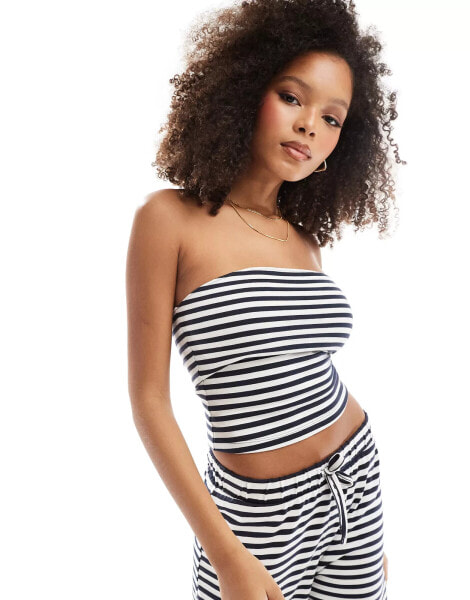 ASOS DESIGN bandeau top co-ord in navy and white stripe