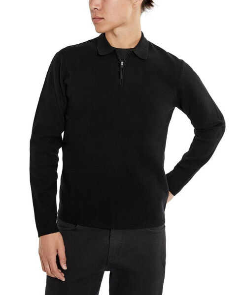 Men's Slim-Fit Zip-Placket Long Sleeve Polo Sweater