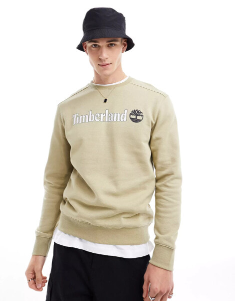 Timberland large script logo sweatshirt in beige