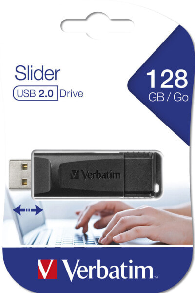 Slider - USB Drive 128GB - Black - 128 GB - 2.0 - Slide - 8 g - Black