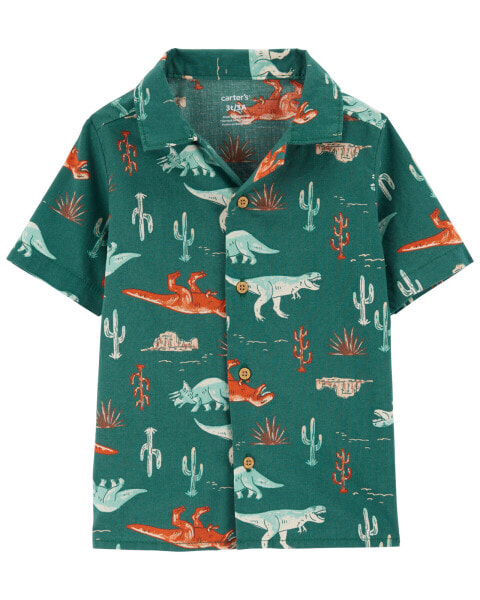 Toddler Button-Front Dinosaur-Print Shirt 4T
