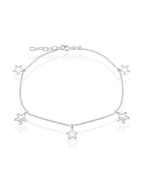 Sterling Silver Dangling Starfish Cut-Out Anklet