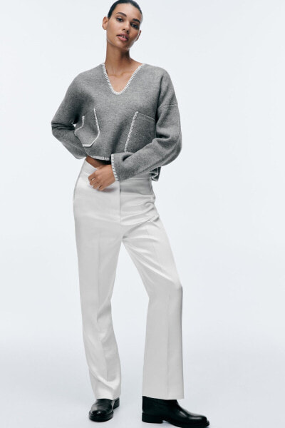 Джемпер женский ZARA Укороченный свитер с контрастными швами