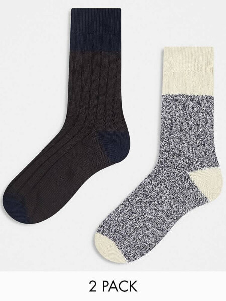 Jack & Jones 2 pack chunky rib socks in multi 