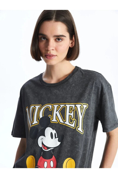 XSIDE Bisiklet Yaka Mickey Mouse Baskılı Kısa Kollu Kadın Tişört