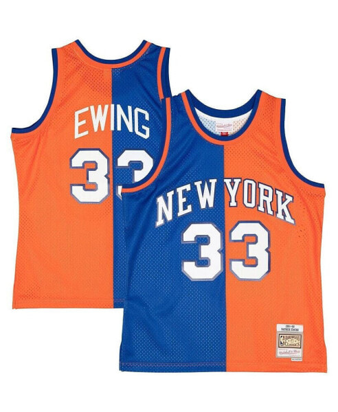 Men's Patrick Ewing Blue, Orange New York Knicks Big and Tall Hardwood Classics 1991-92 Split Swingman Jersey