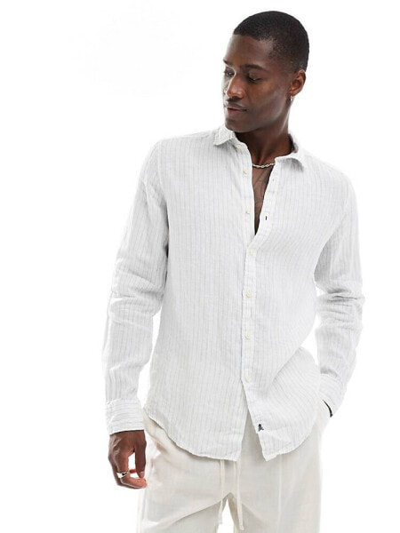 Scalpers icon linen shirt in beige/blue stripes