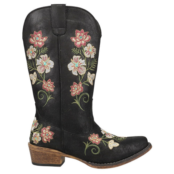 Roper Riley Floral Snip Toe Cowboy Womens Black Casual Boots 09-021-1566-3253