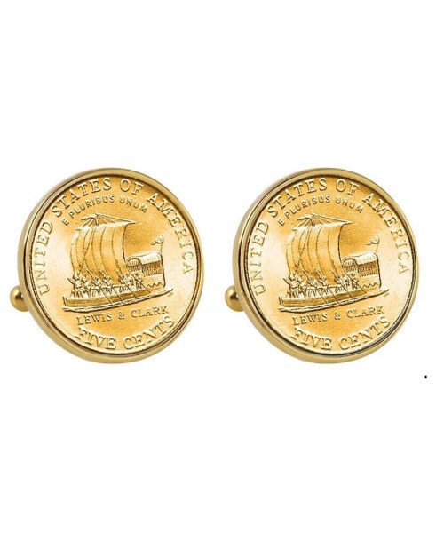 Gold-Layered 2004 Keelboat Nickel Bezel Coin Cuff Links