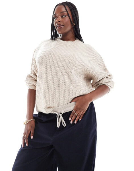 ASOS DESIGN Curve chunky crew neck rib jumper in oatmeal