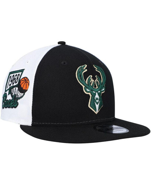 Бейсболка New Era мужская черная с поп-панелями Milwaukee Bucks 9FIFTY Snapback Hat