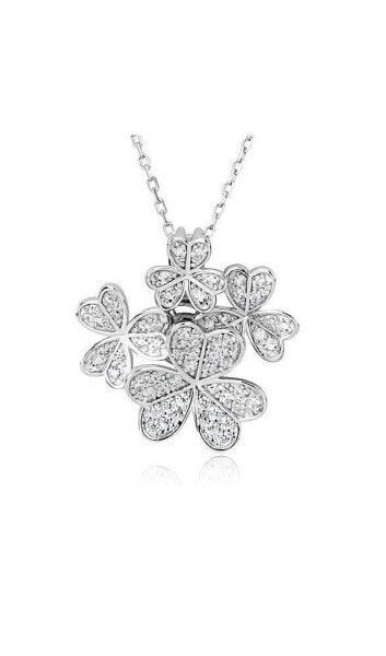 Suzy Levian New York suzy Levian Sterling Silver Cubic Zirconia Multi Flower Cluster Pendant Necklace