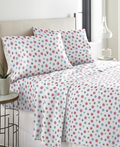 Bright Snowflake Heavy Weight Cotton Flannel Sheet Set, Full