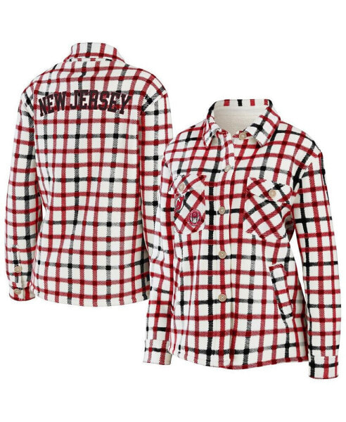 Women's Oatmeal New Jersey Devils Plaid Button-Up Shirt Jacket