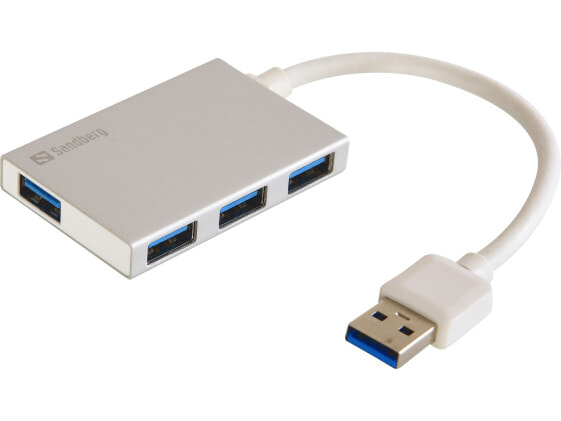 USB-концентратор USB Sandberg SANDBERG USB 3.0 Pocket Hub 4 порта - USB 3.2 Gen 1 (3.1 Gen 1) Type-A - USB 3.2 Gen 1 (3.1 Gen 1) Type-A - 5000 Mбит/с - Белый - Алюминий - RoHS