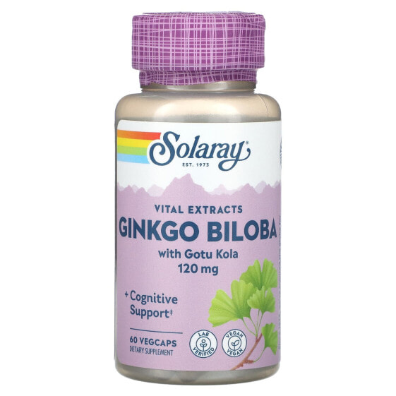 Solaray, Vital Extracts, гинкго билоба с готу кола, 120 мг, 60 растительных капсул