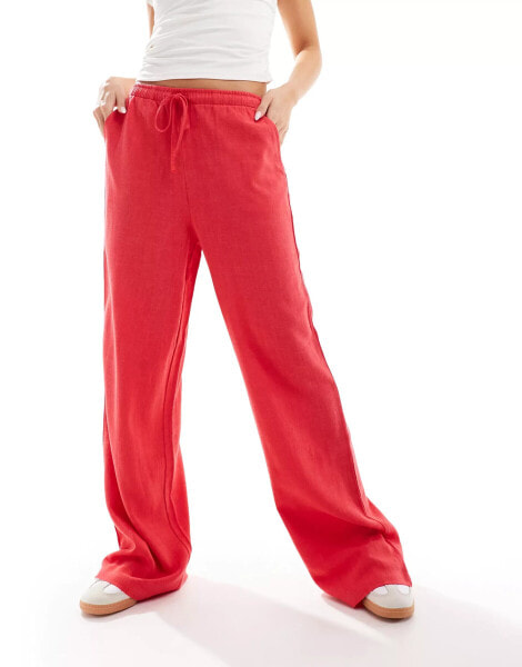 Stradivarius pull on trouser with linen in red