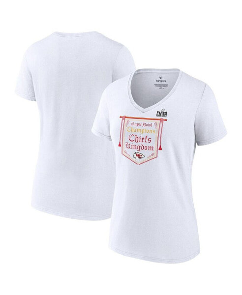 Women's White Kansas City Chiefs Super Bowl LVIII Champions On Top V-Neck T-shirt