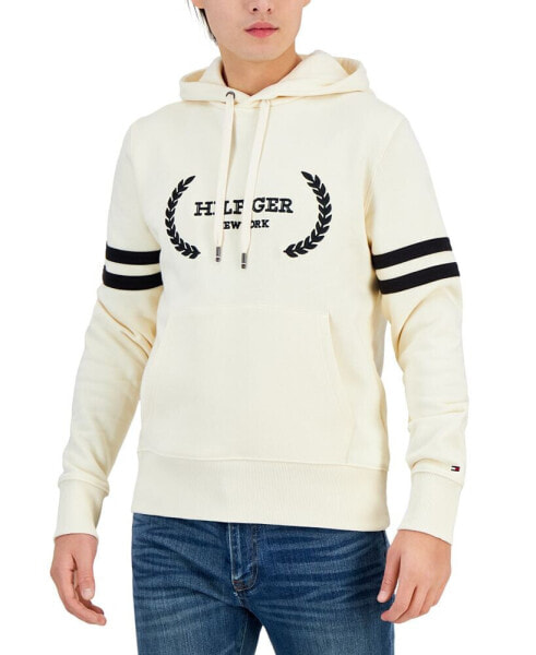 Men's Embroidered Hilfiger Laurel Logo Cotton Hoodie