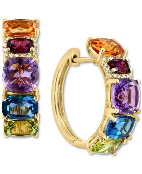 EFFY® Multi-Gemstone (9-1/3 ct. t.w.) & Diamond (1/10 ct. t.w.) Small Hoop Earrings in 14k Gold, 1"