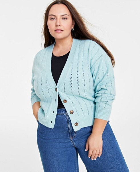 Trendy Plus Size Pointelle-Stitch Cardigan, Created for Macy's