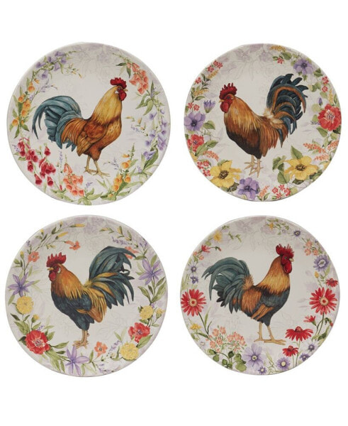 Floral Rooster Set of 4 Dinner Plate 11"