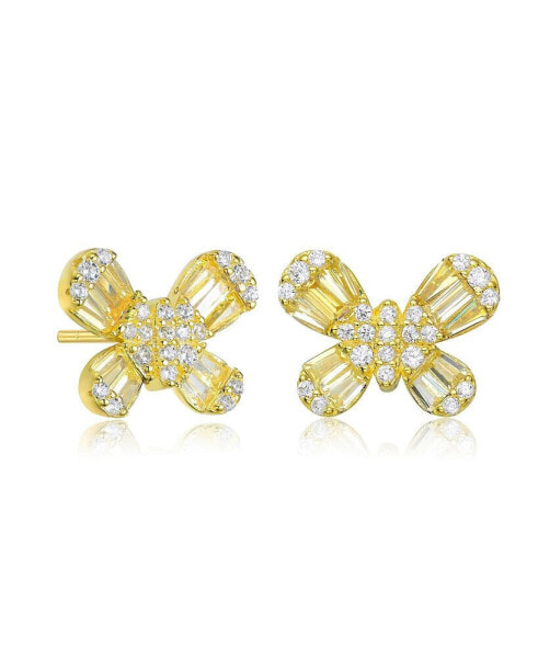 Gigi Girl Teens/Young Adults Sterling Silver with Baguette and Clear Round Cubic Zirconia Butterfly Stud Earrings