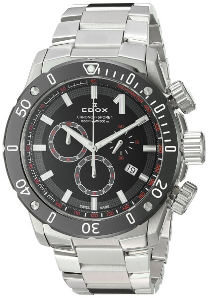 Edox Men's CO-1 45mm Steel Bracelet & Case Sapphire Crystal Swiss Quartz Blac...