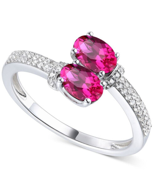 Lab-Grown Sapphire (1 ct. t.w.) & Lab-Grown White Sapphire (1/6 ct. t.w.) Double Stone Ring in Sterling Silver (Also in Lab-Grown Emerald & Lab-Grown Ruby)