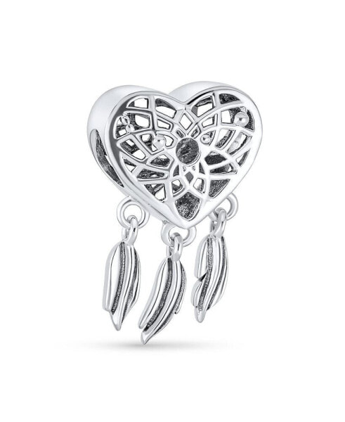 Hopes Dreams Heart Spiritual Amulet Symbol Dream Catcher Dangle Charm Bead Tassel Feather Leaves For Women Teen Sterling Silver Fits European Bracelet