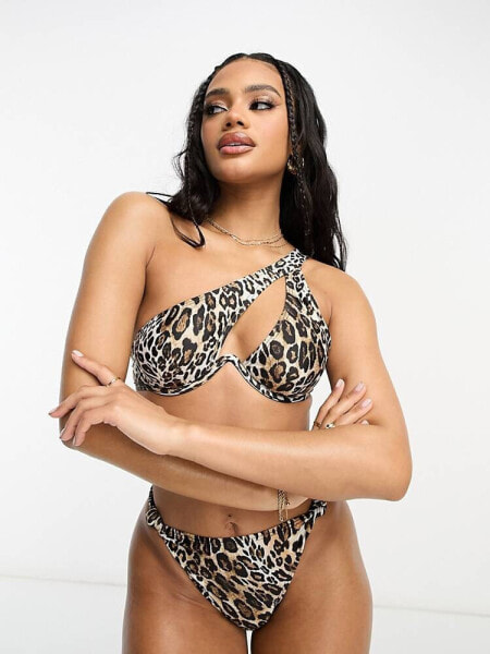 South Beach mix & match underwire one shoulder bikini top in leopard print