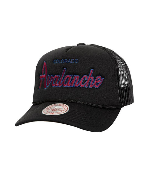 Men's Black Colorado Avalanche Script Side Patch Trucker Adjustable Hat