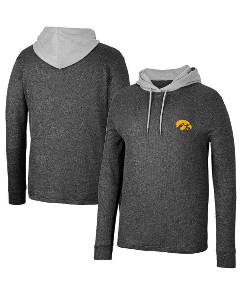 Men's Black Iowa Hawkeyes Ballot Waffle-Knit Thermal Long Sleeve Hoodie T-shirt