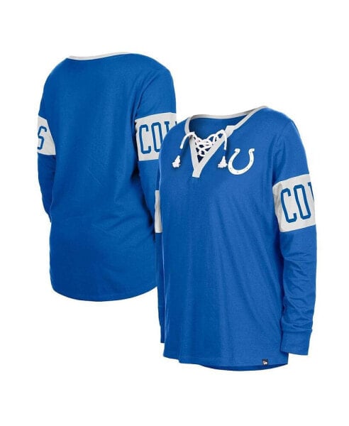 Women's Blue Indianapolis Colts Lace-Up Notch Neck Long Sleeve T-shirt