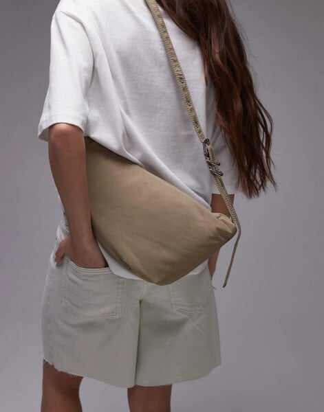 Topshop Carlo nylon cross body bag in khaki