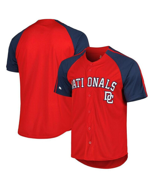 Men's Red Washington Nationals Button-Down Raglan Fashion Jersey