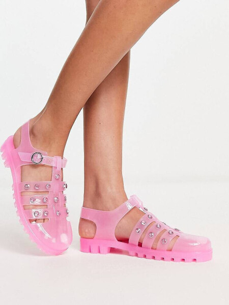 COLLUSION – Transparente Jelly-Schuhe in Rosa mit Gummisohle und Strass