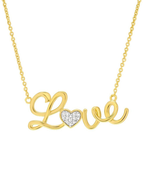 14k Gold Plated Brass Diamond Accent Heart Script Love Necklace