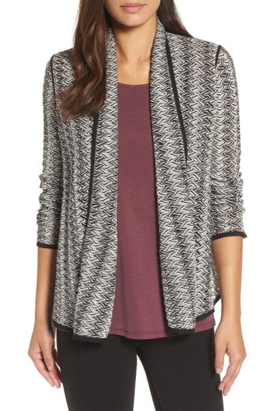 Nic + Zoe Twinkle Houndstooth Contrast Trim Cardigan Top Sz. Large 152086