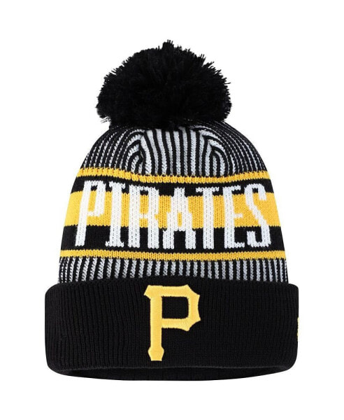 Big Boys and Girls Black Pittsburgh Pirates Striped Cuffed Knit Hat with Pom