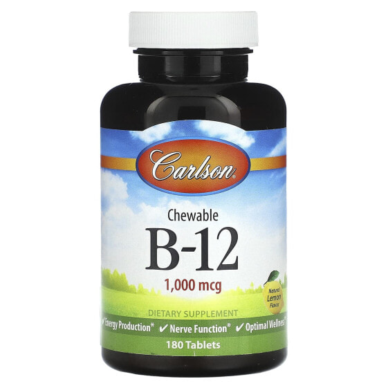 Витамин В-12 жевательный с натуральным лимоном Carlson 1000 мкг, 180 таблеток