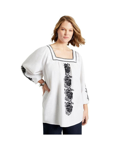 Plus Size June + Vie Embroidered Lino Soleil Top