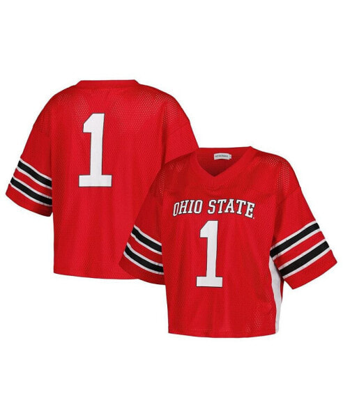 Women's #1 Scarlet Ohio State Buckeyes Fashion Boxy Cropped Football Jersey