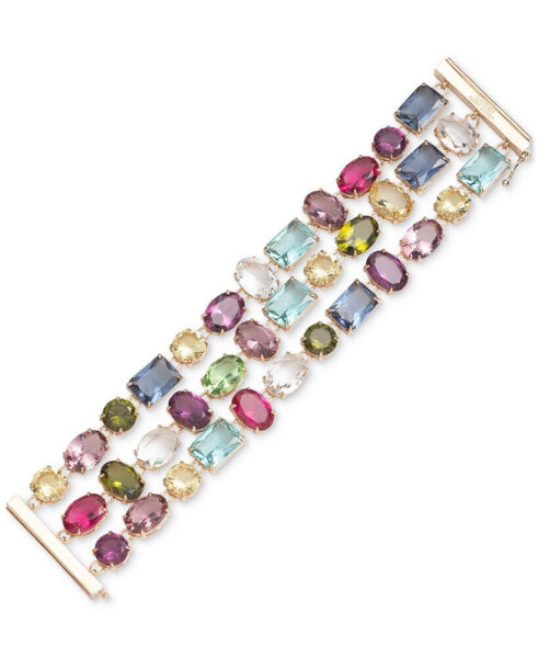 Gold-Tone Multicolor Stone Triple-Row Flex Bracelet