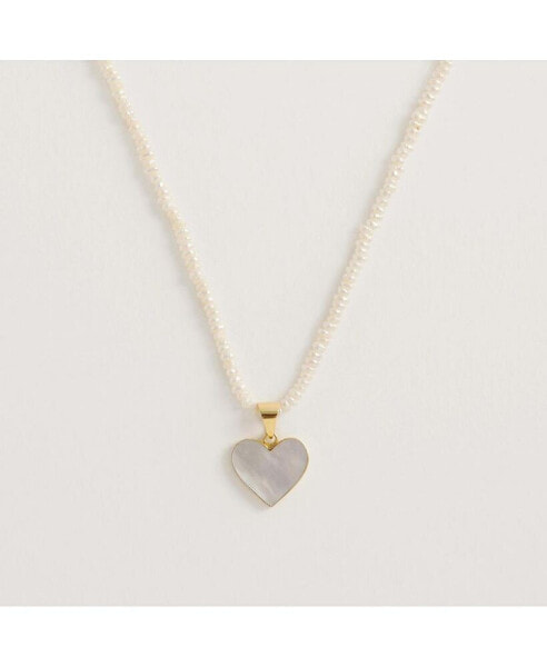 Freya Rose seed Pearl Necklace With Mother Of Pearl Heart Pendant