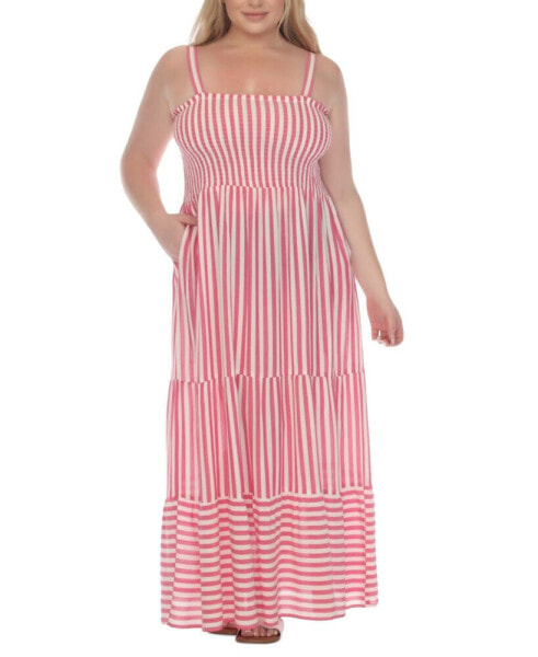 Plus Size Striped Tiered Maxi Cover-Up Dress