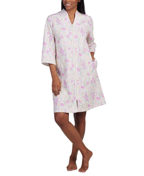 Women's Floral 3/4-Sleeve Zip-Front Robe