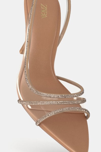 High-heel vinyl sandals with rhinestones